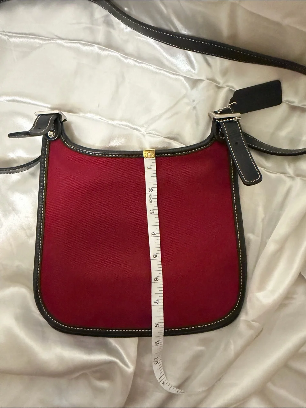 Coach Legacy Red Twill Leather Trim Crossbody Swingpack Shoulder Bag Purse 6234